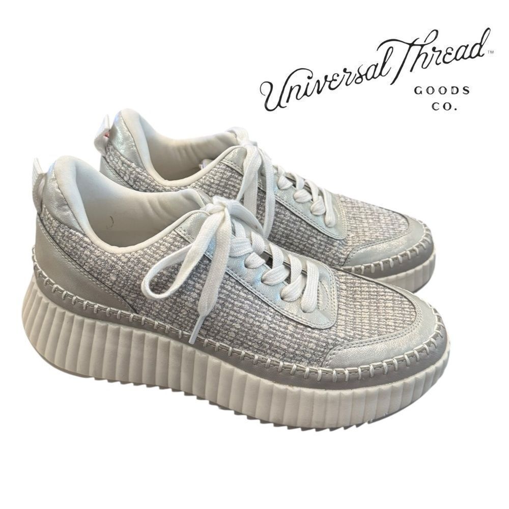 NEW Universal Thread Persephone Gray White Metallic Lace-Up Shoes Sneakers 9 - Picture 2 of 6